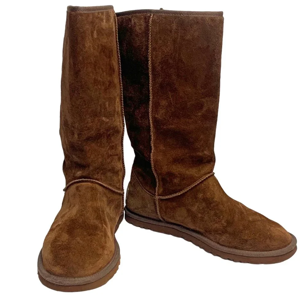 UGG Australia 3387 Lo Pro Fold‎ Over Brown Suede Mid Calf Boots